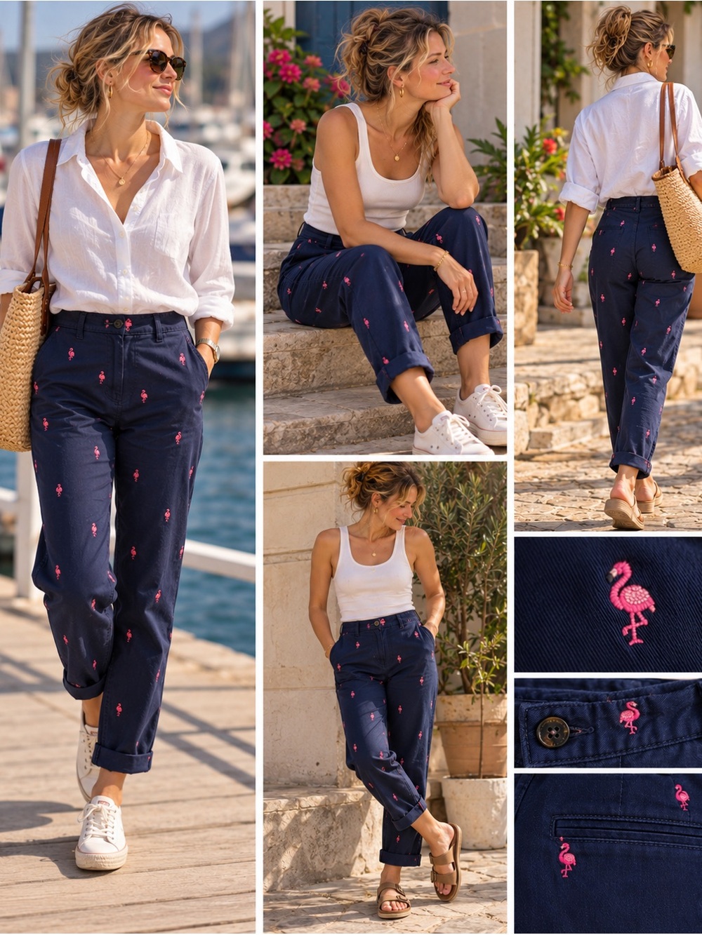Talbots Flamingo Embroidered Chino Pants Size 6 (generous fit)